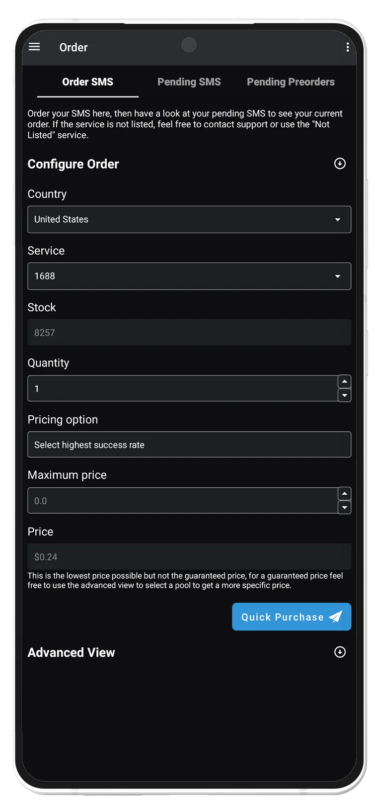 Android SMSPool app