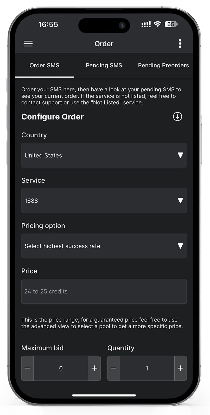 iOS SMSPool app
